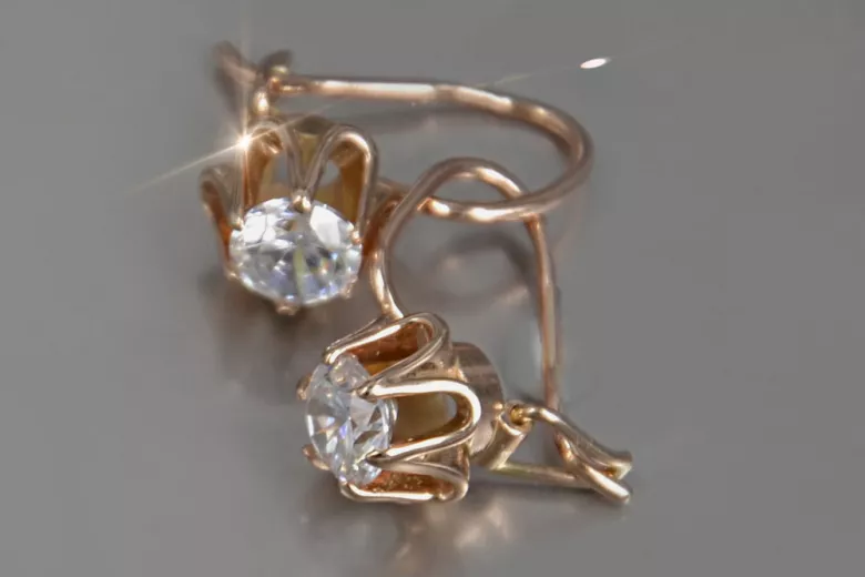 Vintage rose pink 14k 585 gold earrings vec013 alexandrite ruby emerald sapphire ...