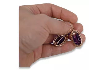 Vintage rose pink 14k 585 gold earrings vec014 alexandrite ruby emerald sapphire ...