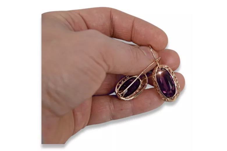 Russische Sowjetische Rose Pink 14k 585 Gold Ohrringe vec014 Alexandrit Rubin Smaragd Saphir ...