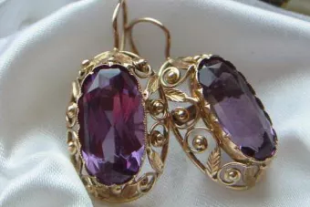 Ruso soviético rosa rosa 14k 585 pendientes de oro vec014 alejandrita rubí esmeralda zafiro ...