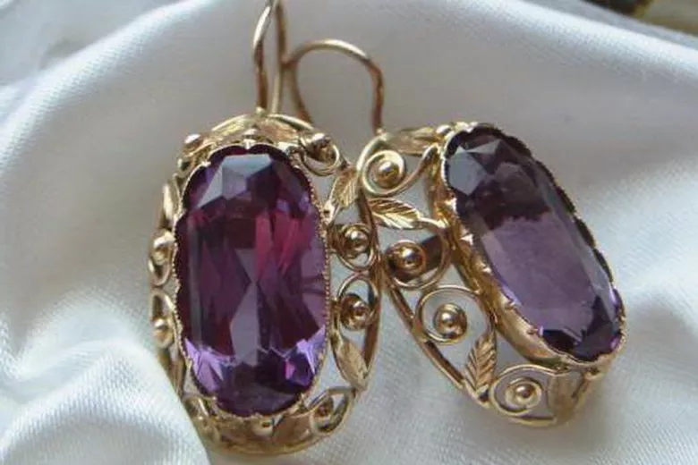 Russische Sowjetische Rose Pink 14k 585 Gold Ohrringe vec014 Alexandrit Rubin Smaragd Saphir ...