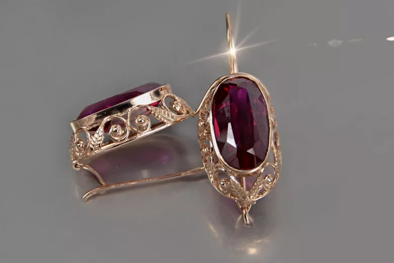 Rusă sovietică a crescut roz 14k 585 cercei de aur vec014 alexandrit rubin smarald safir ...