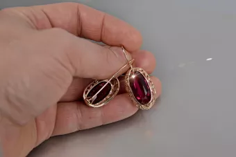 Vintage rose pink 14k 585 gold earrings vec014 alexandrite ruby emerald sapphire ...