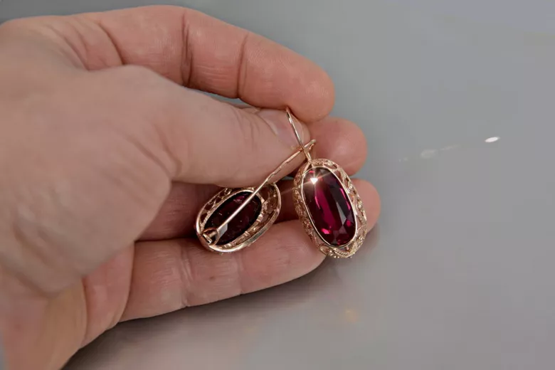 Vintage rose pink 14k 585 gold earrings vec014 alexandrite ruby emerald sapphire ...