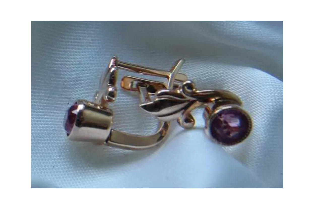 Vintage rose pink 14k 585 gold earrings vec015 alexandrite ruby emerald sapphire ...