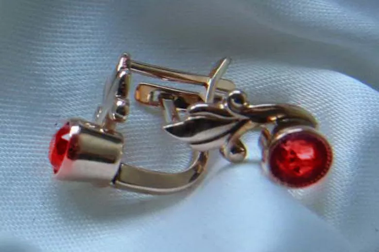 Boucles d’oreilles en or rose soviétique russe 14k 585 vec015 alexandrite rubis émeraude saphir ...