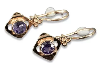 Vintage rose pink 14k 585 gold earrings vec017 alexandrite ruby emerald sapphire ...