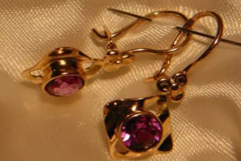 Ruso soviético rosa rosa 14k 585 pendientes de oro vec017 alejandrita rubí esmeralda zafiro ...