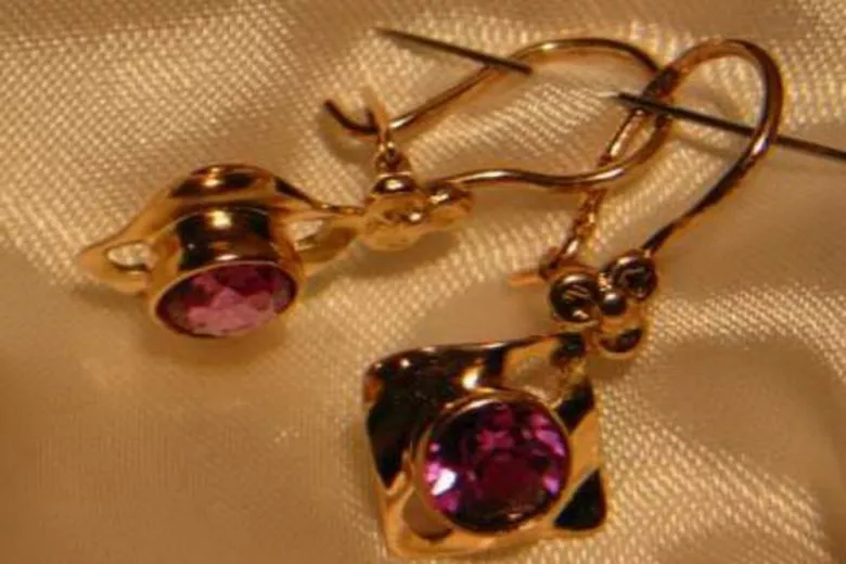 Russische Sowjetische Rose Pink 14k 585 Gold Ohrringe vec017 Alexandrit Rubin Smaragd Saphir ...