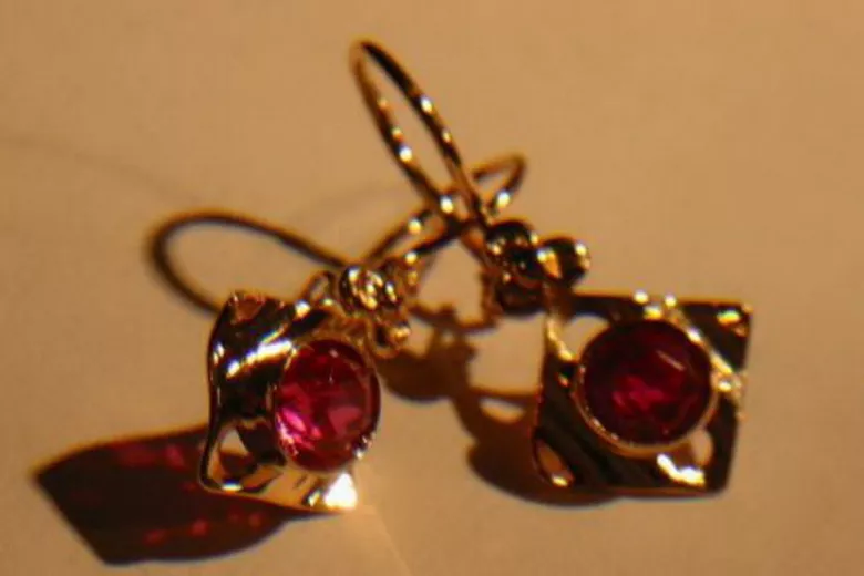 Rus sovietic trandafir roz 14k 585 cercei de aur vec017 alexandrit rubin smarald safir ...