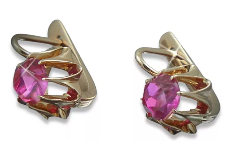 Russische Sowjetische Rose Pink 14k 585 Gold Ohrringe vec022 Alexandrit Rubin Smaragd Saphir ...