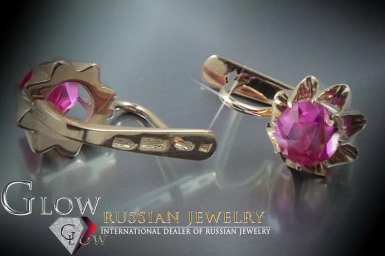 Russische Sowjetische Rose Pink 14k 585 Gold Ohrringe vec022 Alexandrit Rubin Smaragd Saphir ...