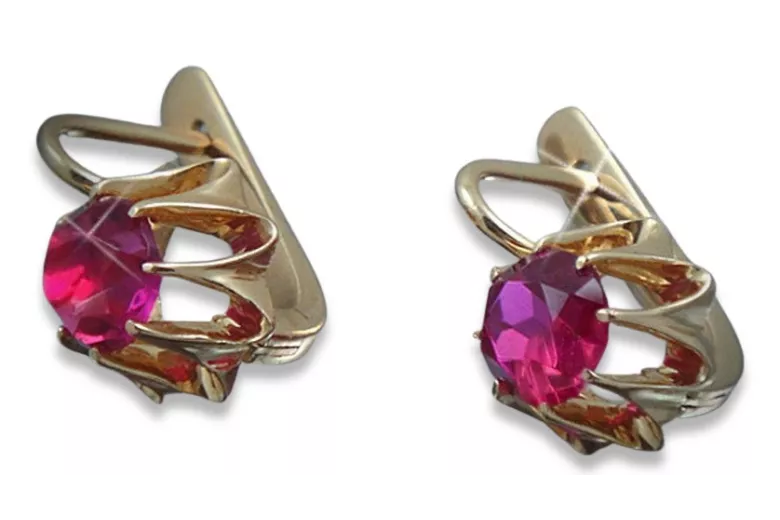 Boucles d’oreilles en or rose soviétique russe 14k 585 vec022 alexandrite rubis émeraude saphir ...