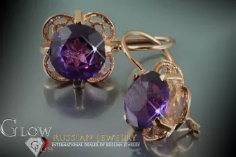 Boucles d’oreilles en or rose soviétique russe 14k 585 vec026 alexandrite rubis émeraude saphir ...