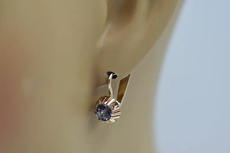 Vintage rose pink 14k 585 gold earrings vec027 alexandrite ruby emerald sapphire ...