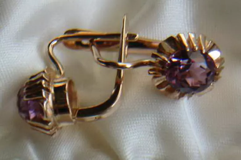 Russische Sowjetische Rose Pink 14k 585 Gold Ohrringe vec027 Alexandrit Rubin Smaragd Saphir ...