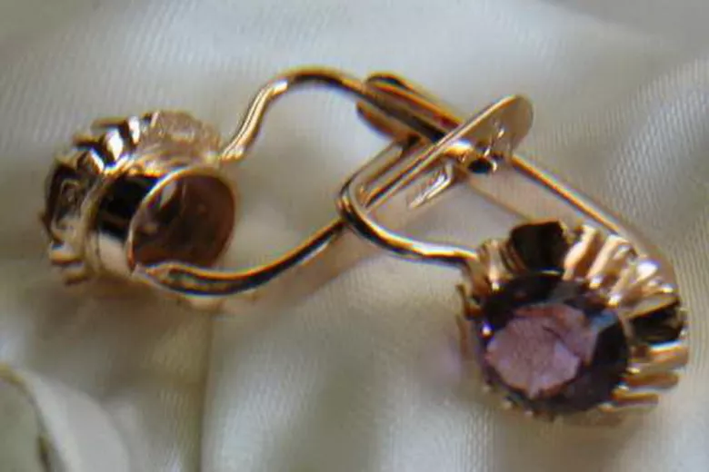 Russische Sowjetische Rose Pink 14k 585 Gold Ohrringe vec027 Alexandrit Rubin Smaragd Saphir ...