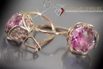 Vintage rose pink 14k 585 gold earrings vec029 alexandrite ruby emerald sapphire ...