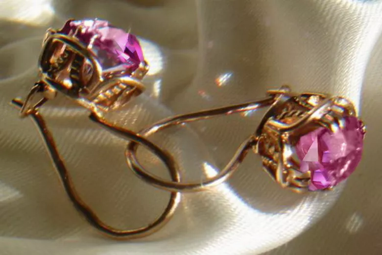 Vintage kolczyki z 14k 585 różowego złota vec029 aleksandryt rubin szmaragd szafir ...