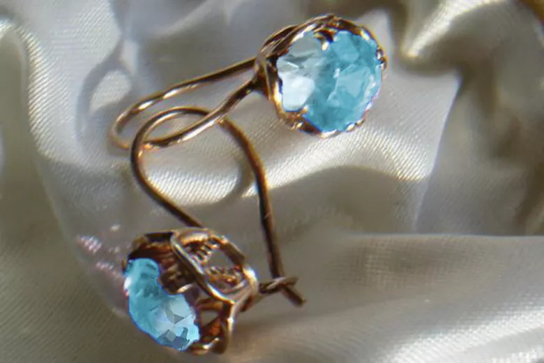 Boucles d’oreilles en or rose soviétique russe 14k 585 vec029 alexandrite rubis émeraude saphir ...