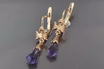 Vintage rose pink 14k 585 gold earrings vec031 alexandrite ruby emerald sapphire ...