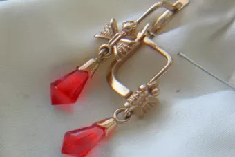 Vintage auskariniai iš 14k 585 rožinio aukso vec031 aleksandritas rubinas emeraldas safiras ...