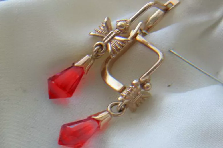 Boucles d’oreilles en or rose soviétique russe 14k 585 vec031 alexandrite rubis émeraude saphir ...