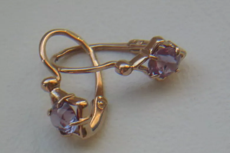 Russische Sowjetische Rose Pink 14k 585 Gold Ohrringe vec036 Alexandrit Rubin Smaragd Saphir ...