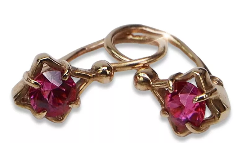 Vintage rose pink 14k 585 gold earrings vec036 alexandrite ruby emerald sapphire ...