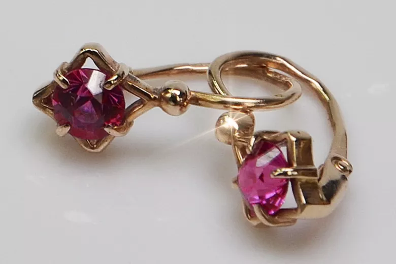 Russische Sowjetische Rose Pink 14k 585 Gold Ohrringe vec036 Alexandrit Rubin Smaragd Saphir ...