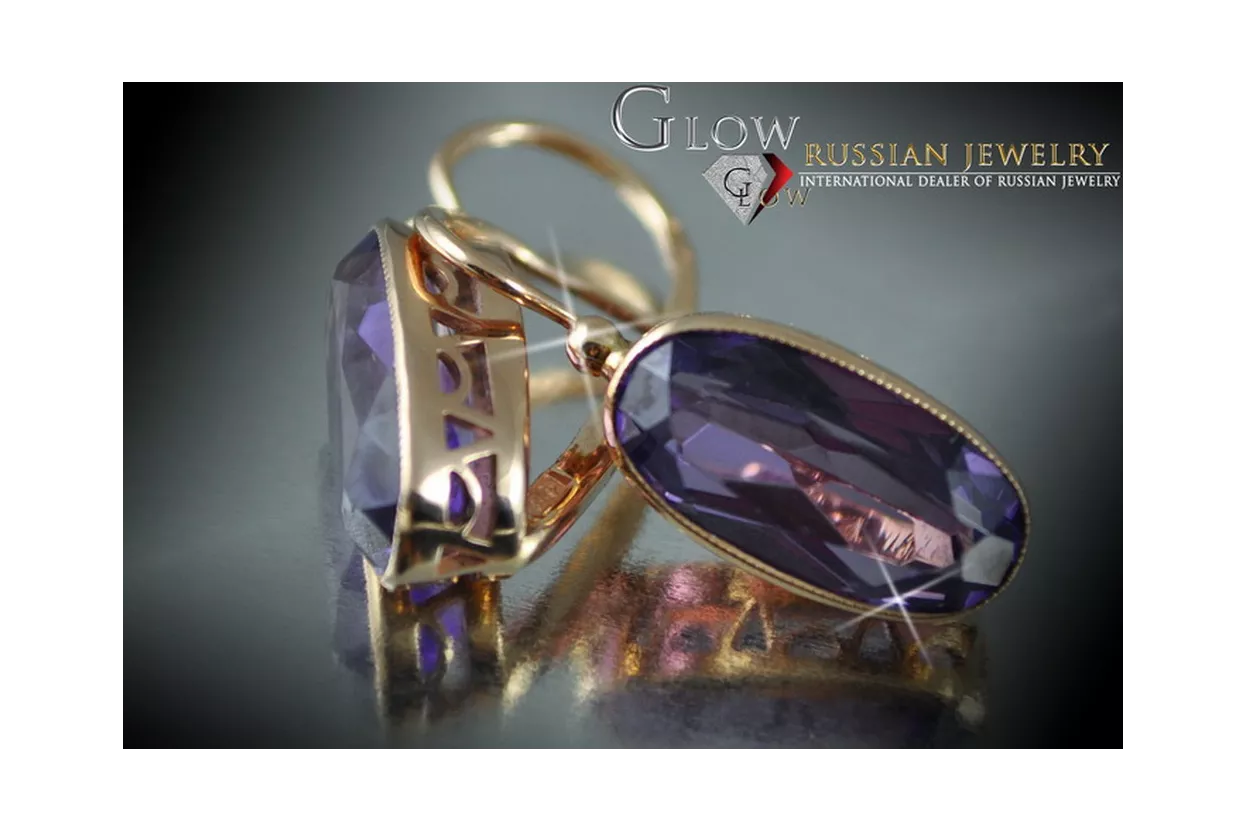Rusă sovietică a crescut roz 14k 585 cercei de aur vec037 alexandrit rubin smarald safir ...