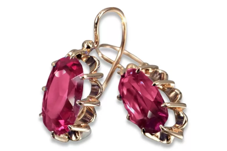 Russische Sowjetische Rose Pink 14k 585 Gold Ohrringe vec039 Alexandrit Rubin Smaragd Saphir ...