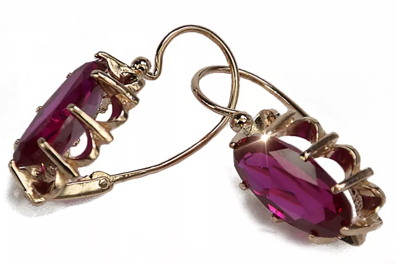Russische Sowjetische Rose Pink 14k 585 Gold Ohrringe vec039 Alexandrit Rubin Smaragd Saphir ...
