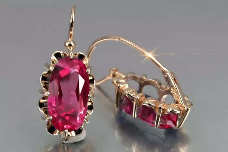 Russische Sowjetische Rose Pink 14k 585 Gold Ohrringe vec039 Alexandrit Rubin Smaragd Saphir ...