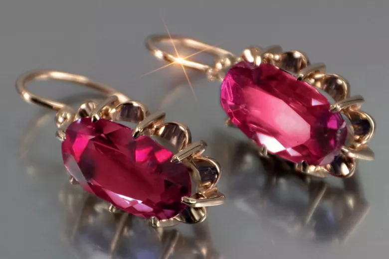 Russische Sowjetische Rose Pink 14k 585 Gold Ohrringe vec039 Alexandrit Rubin Smaragd Saphir ...
