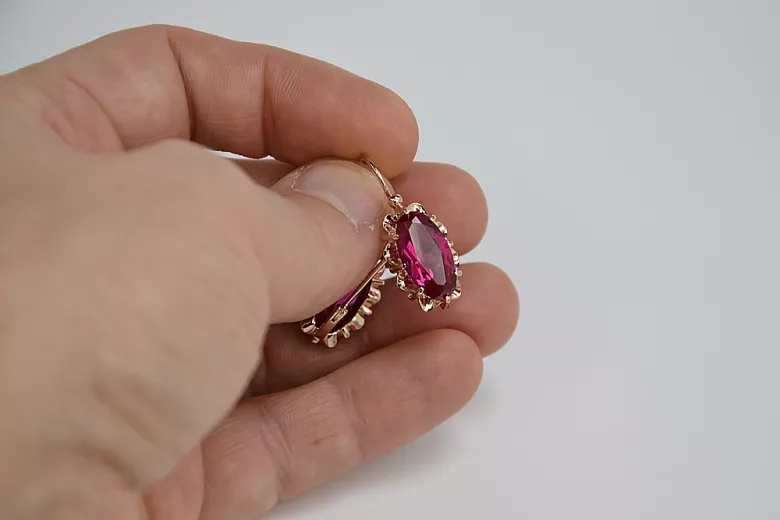 Russische Sowjetische Rose Pink 14k 585 Gold Ohrringe vec039 Alexandrit Rubin Smaragd Saphir ...