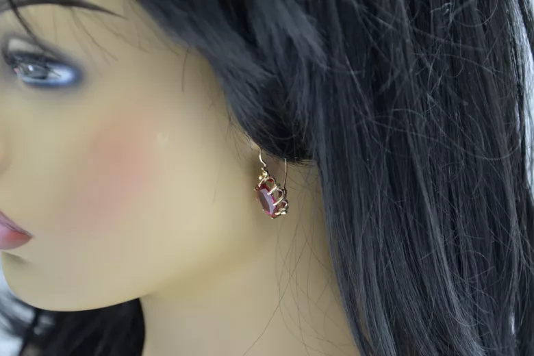 Russische Sowjetische Rose Pink 14k 585 Gold Ohrringe vec039 Alexandrit Rubin Smaragd Saphir ...