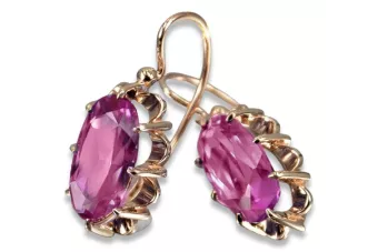 Vintage rose pink 14k 585 gold earrings vec039 alexandrite ruby emerald sapphire ...