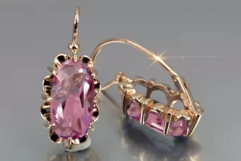 Vintage rose pink 14k 585 gold earrings vec039 alexandrite ruby emerald sapphire ...