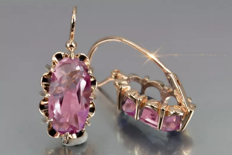 Russische Sowjetische Rose Pink 14k 585 Gold Ohrringe vec039 Alexandrit Rubin Smaragd Saphir ...