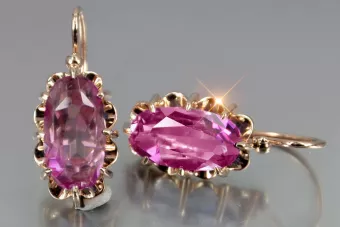 Vintage rose pink 14k 585 gold earrings vec039 alexandrite ruby emerald sapphire ...