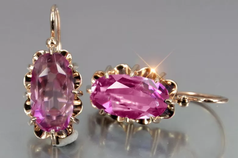 Russische Sowjetische Rose Pink 14k 585 Gold Ohrringe vec039 Alexandrit Rubin Smaragd Saphir ...