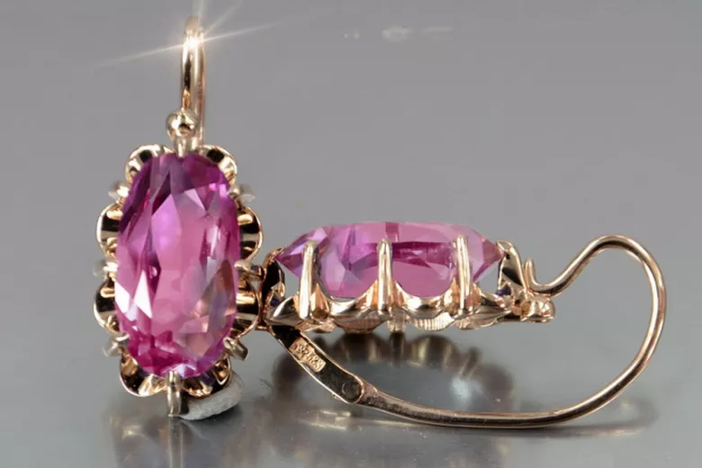 Russische Sowjetische Rose Pink 14k 585 Gold Ohrringe vec039 Alexandrit Rubin Smaragd Saphir ...