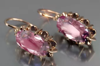 Vintage rose pink 14k 585 gold earrings vec039 alexandrite ruby emerald sapphire ...