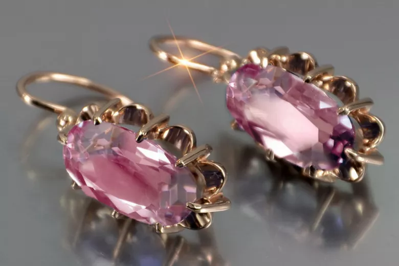 Russische Sowjetische Rose Pink 14k 585 Gold Ohrringe vec039 Alexandrit Rubin Smaragd Saphir ...