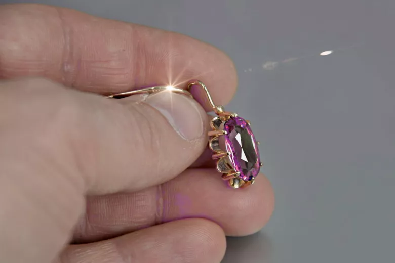 Russische Sowjetische Rose Pink 14k 585 Gold Ohrringe vec039 Alexandrit Rubin Smaragd Saphir ...