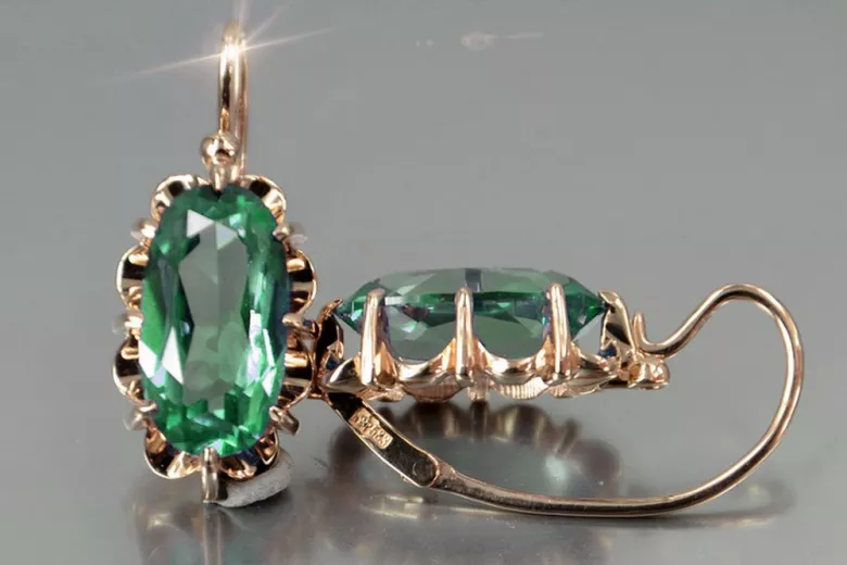 Vintage auskarai iš 14k 585 rožinio aukso vec039 aleksandritas rubinas emeraldas safiras ...