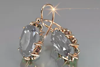 Boucles d’oreilles en or rose soviétique russe 14k 585 vec039 alexandrite rubis émeraude saphir ...