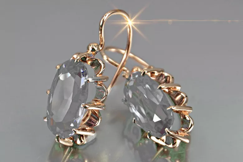 Vintage rose pink 14k 585 gold earrings vec039 alexandrite ruby emerald sapphire ...
