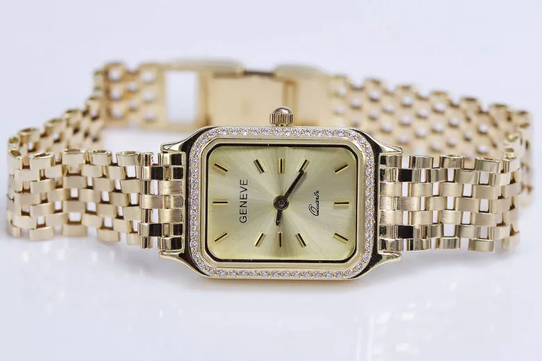 Złoty damski zegarek z bransoletą 14k Geneve lw055y&lbw006y